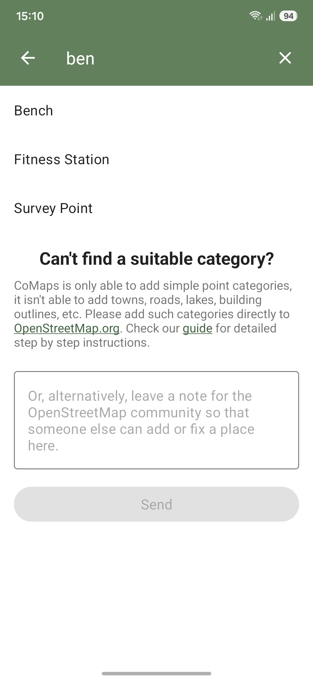 Category selection